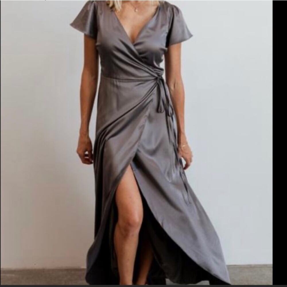 Baltic born Gray Satin Wrap maxi Dresss Size XS